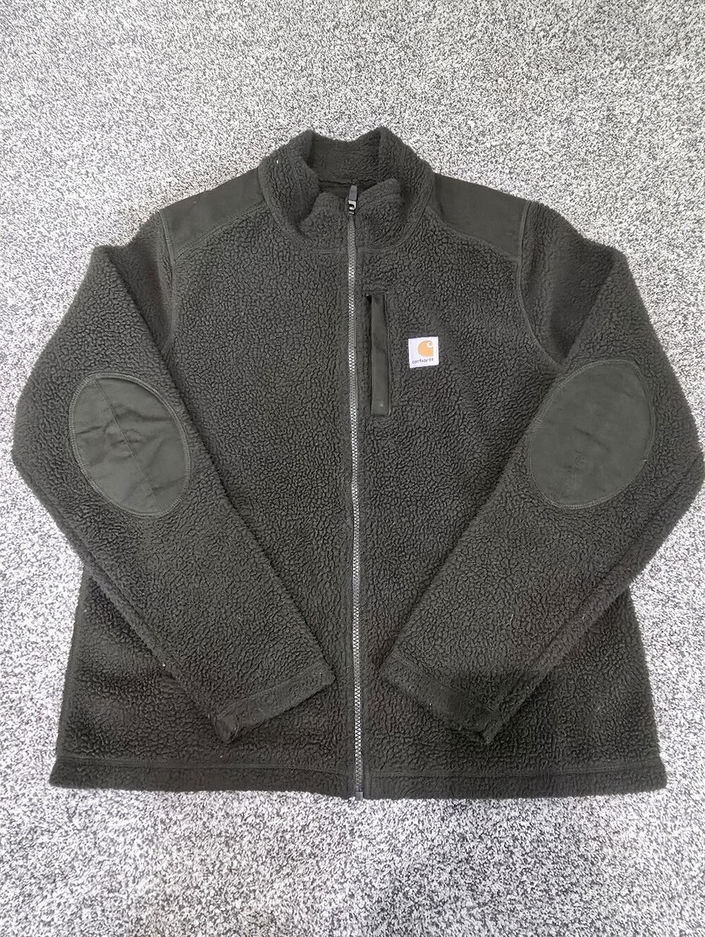 Carhartt Boys Olive Green Elbow Patch Fleece Full Zip Jacket Size Large 12/14